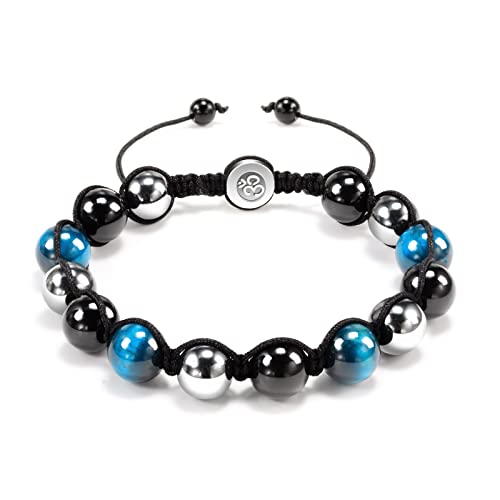 VGWON Herren Damen Armband mit Dreifachschutz 8/10mm Schwarz Blau Hämatit Tigerauge Armband Heilung Naturstein Perlenarmband für Männer Bringt Glück und Wohlstand von VGWON