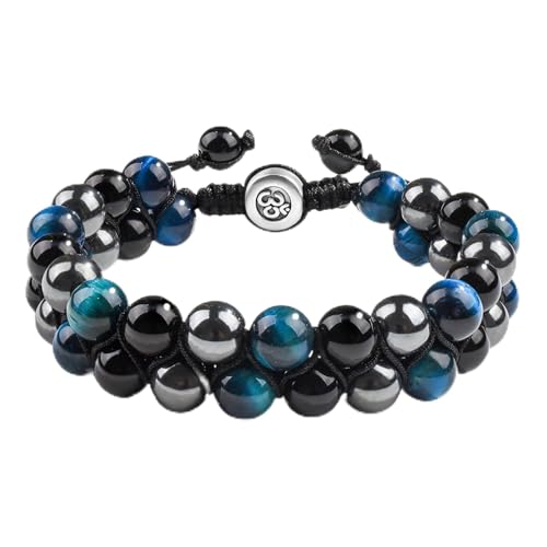 VGWON Männer Armband Handgeflochten Natursteine Schwarz Onyx Blauer Tigeraugenstein Geschenk Abschluss Geburtstag Vatertag von VGWON