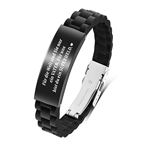 VGWON Vatertagsgeschenk, Armband für Papa, schwarzes blaues Silikon-Edelstahl-Armband mit Lasergravur, Geburtstags für Papa von VGWON