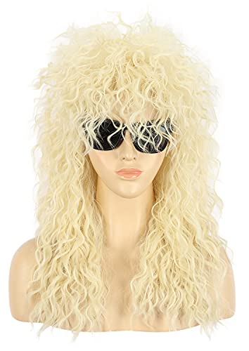 VGbeaty Männer Frauen 70er 80er Rocker Mullet Perücke Lange Curly Blonde Cosplay Perücke von VGbeaty