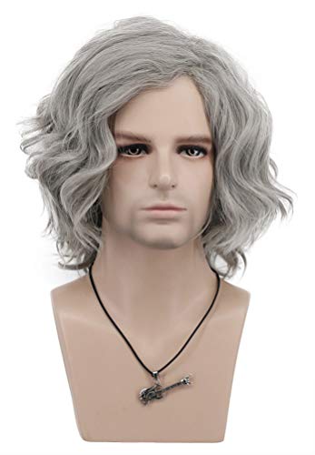 VGbeaty Alter Mann Perücke Kurz Lockig Grau Bob Perücke Anime Cosplay Kostüm Perücke von VGbeaty