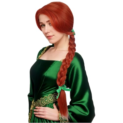 VGbeaty Frauen Lange Rotbraun Geflochtene Perücke Prinzessin Anime Cosplay Lustige Perücke Hitzebeständige Kunstfaser Langlebige Größenverstellbare Atmungsaktive Kappe für Halloween Kostüm Fancy Party von VGbeaty