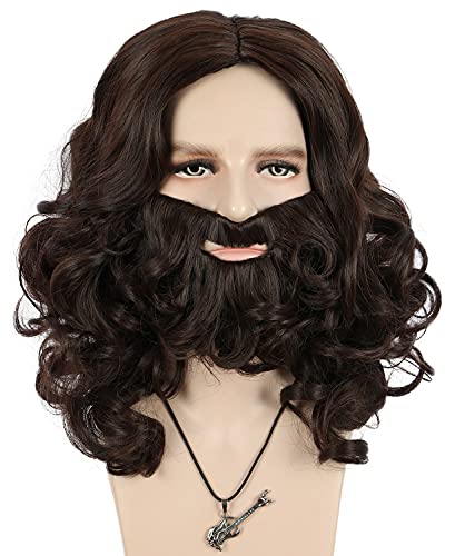 VGbeaty Erwachsene Jesus Perücke und Bart Set Dunkelbraune Schnurrbart Perücke Halloween Kostüm Cosplay Party Perücke von VGbeaty