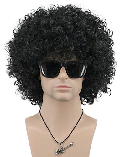 Vgbeaty Afro Perücke 70er Jahre 80er Jahre Schwarz Short Curly Disco Rocker Perücke Männer Frauen Cosplay Kostüm Perücke von VGbeaty