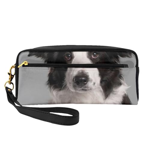 Border Collie, Make-up-Tasche, Kosmetiktasche, tragbare Reise-Kulturtasche, Leder-Federmäppchen für Frauen und Mädchen von VHPNWJOB