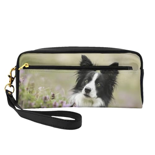 Border Collie Rasen Schwarze Border Collie Haustiere, Make-up-Tasche, Kosmetiktasche, tragbare Reise-Kulturtasche, Leder-Federmäppchen für Frauen und Mädchen von VHPNWJOB