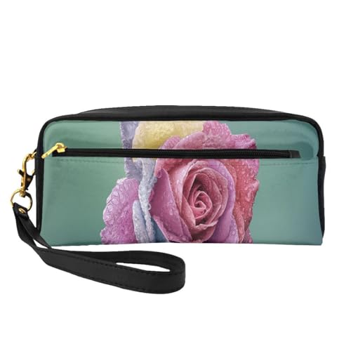 Bunte Rose-Romance-Blütenblätter-Pflanze, Make-up-Tasche, Kosmetiktasche, tragbare Reise-Kulturtasche, Leder-Federmäppchen für Frauen und Mädchen von VHPNWJOB