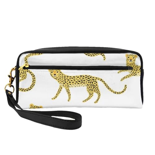 Cartoon-Leopard, Make-up-Tasche, Kosmetiktasche, tragbare Reise-Kulturtasche, Leder-Federmäppchen für Frauen und Mädchen von VHPNWJOB