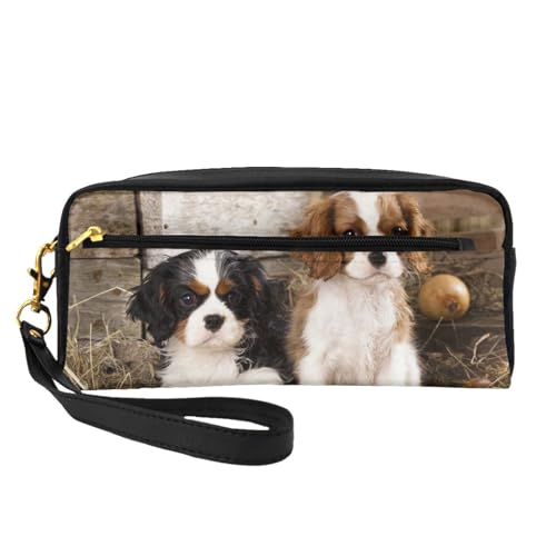 Cavalier King Charles Spaniel Kleine Welpen, Make-up-Tasche, Kosmetiktasche, tragbare Reise-Kulturtasche, Leder-Federmäppchen für Frauen und Mädchen von VHPNWJOB