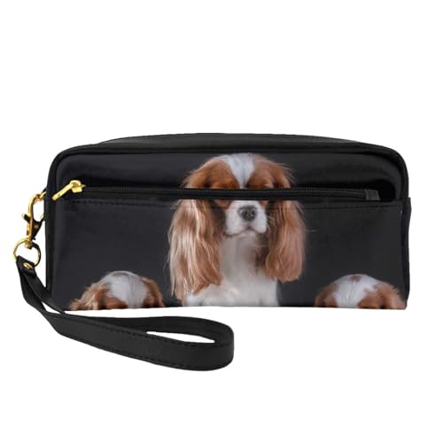 Cavalier King Charles Spaniel-Mutter mit Jungen, Make-up-Tasche, Kosmetiktasche, tragbare Reise-Kulturtasche, Leder-Federmäppchen für Frauen und Mädchen von VHPNWJOB