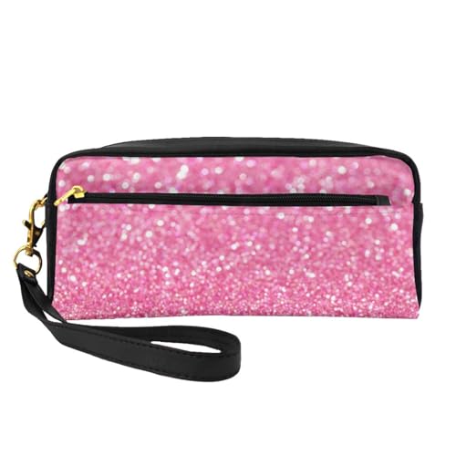 Funkelnder rosa Glitzerdruck, Make-up-Tasche, Kosmetiktasche, tragbare Reise-Kulturtasche, Leder-Federmäppchen für Frauen und Mädchen von VHPNWJOB