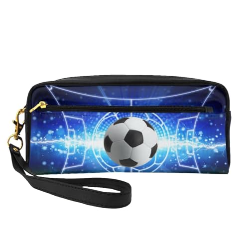 Fußball-Glitzer-Fußballfeld, Make-up-Tasche, Kosmetiktasche, tragbare Reise-Kulturtasche, Leder-Federmäppchen für Frauen und Mädchen von VHPNWJOB