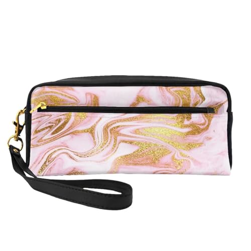 Gold funkelndes Rosa, Make-up-Tasche, Kosmetiktasche, tragbare Reise-Kulturtasche, Leder-Federmäppchen für Frauen und Mädchen von VHPNWJOB