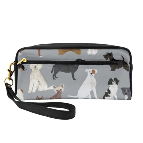 Hunde Grau Niedliches Hundedesign, Make-up-Tasche, Kosmetiktasche, tragbare Reise-Kulturtasche, Leder-Federmäppchen für Frauen und Mädchen von VHPNWJOB