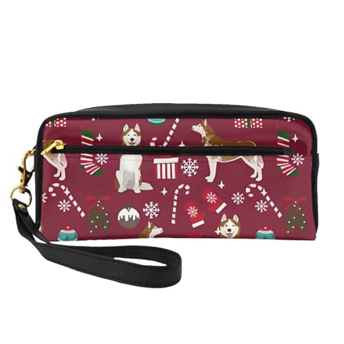 Husky Candy Canes Strümpfe Urlaub Hund Ruby, Make-up-Tasche, Kosmetiktasche, tragbare Reise-Kulturtasche, Leder-Federmäppchen für Frauen und Mädchen von VHPNWJOB