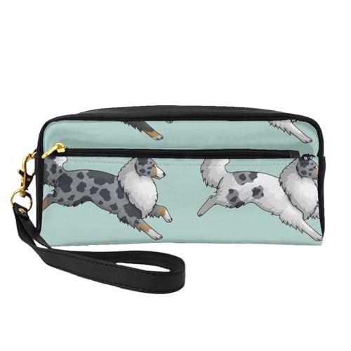 Laufender rauer Collie-Hund, Make-up-Tasche, Kosmetiktasche, tragbare Reise-Kulturtasche, Leder-Federmäppchen für Frauen und Mädchen von VHPNWJOB