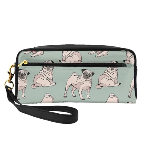 Mops-Hunde sitzen, Make-up-Tasche, Kosmetiktasche, tragbare Reise-Kulturtasche, Leder-Federmäppchen für Frauen und Mädchen von VHPNWJOB