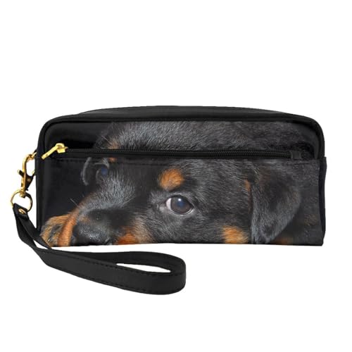 Rottweiler Welpen Haustiere Kleine Rottweiler Hunde, Make-up-Tasche, Kosmetiktasche, tragbare Reise-Kulturtasche, Leder-Federmäppchen für Frauen und Mädchen von VHPNWJOB