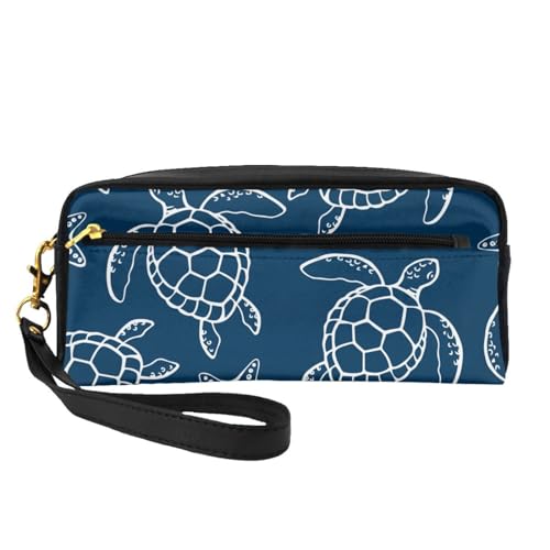 Schildkröte auf blauem Hintergrund, Make-up-Tasche, Kosmetiktasche, tragbare Reise-Kulturtasche, Leder-Federmäppchen für Frauen und Mädchen von VHPNWJOB