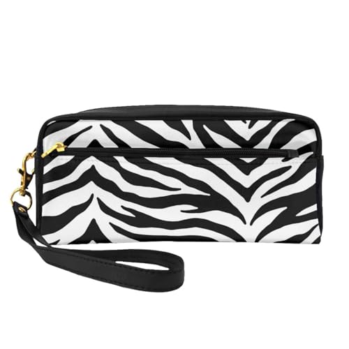 Schwarz-weißer Zebradruck, Make-up-Tasche, Kosmetiktasche, tragbare Reise-Kulturtasche, Leder-Federmäppchen für Frauen und Mädchen von VHPNWJOB