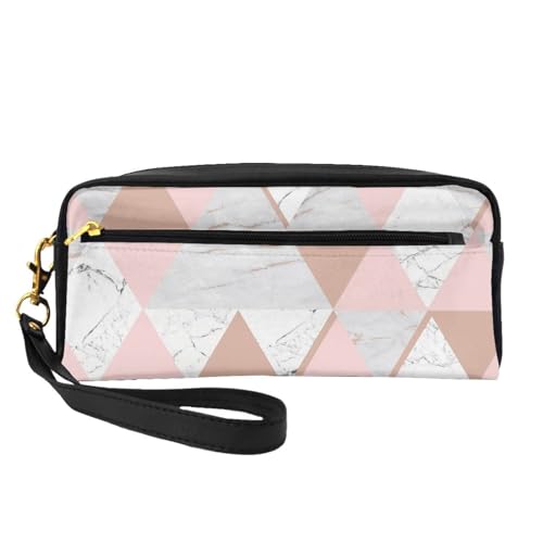 Weißes rosa Dreieck, Make-up-Tasche, Kosmetiktasche, tragbare Reise-Kulturtasche, Leder-Federmäppchen für Frauen und Mädchen von VHPNWJOB