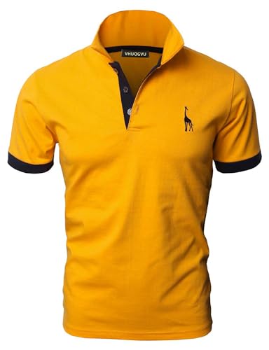 VHUQGVU Herren Poloshirt Baumwolle Kurzarm Giraffe Stickerei Polohemd Regular Slim Fit Modelle Golf Sport T-Shirt,Gelb+Schwarz,M von VHUQGVU