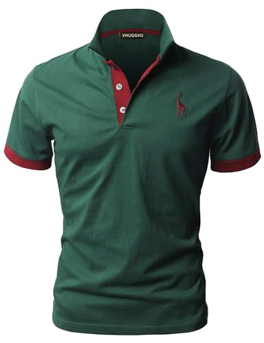 VHUQGVU Herren Poloshirt Baumwolle Kurzarm Giraffe Stickerei Polohemd Regular Slim Fit Modelle Golf Sport T-Shirt,Grün+Rot,XL von VHUQGVU