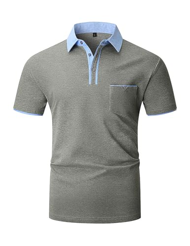VHUQGVU Herren Poloshirt Baumwolle Kurzarm Knopfleiste mit Farbblockierung Polohemd Regular Slim Fit Modelle Golf Sport T-Shirt,Grau Y41,XL von VHUQGVU