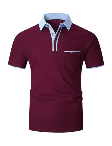 VHUQGVU Herren Poloshirt Baumwolle Kurzarm Knopfleiste mit Farbblockierung Polohemd Regular Slim Fit Modelle Golf Sport T-Shirt,Rot Y41,M von VHUQGVU