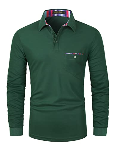 VHUQGVU Herren Poloshirt Langarm Golf T-Shirt Kontrast Tasche Polohemd M-3XL,Grün,L von VHUQGVU