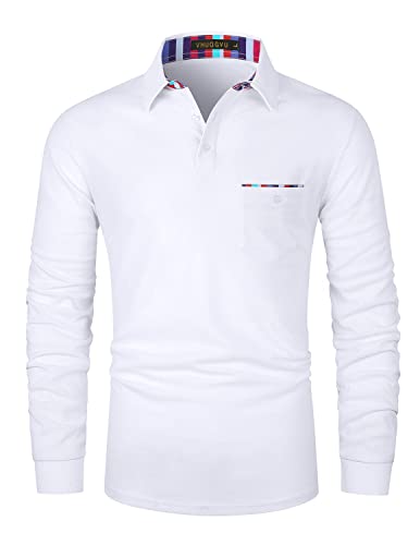 VHUQGVU Herren Poloshirt Langarm Golf T-Shirt Kontrast Tasche Polohemd M-3XL,Weiß,M von VHUQGVU