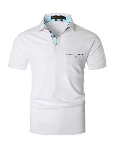 VHUQGVU Poloshirt Herren Kurzarm Kariertes Patchwork T-Shirt Regular Fit Männer Sports Tops,Weiß06,XL von VHUQGVU