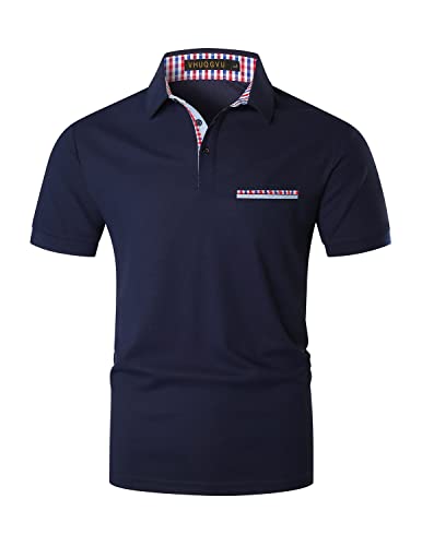 VHUQGVU Poloshirt Herren Kurzarm Sommer Slim Fit Golf Sports Klassisches Karo Polohemd,Blau,L von VHUQGVU