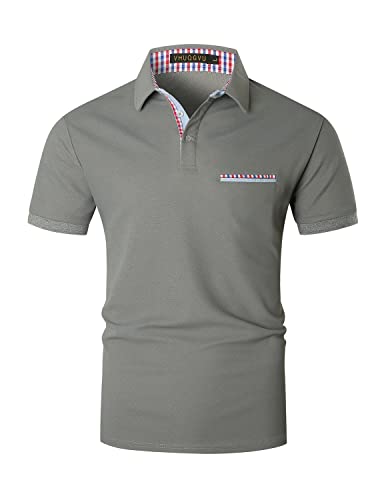 VHUQGVU Poloshirt Herren Kurzarm Sommer Slim Fit Golf Sports Klassisches Karo Polohemd,Grau,XL von VHUQGVU