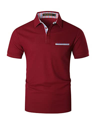 VHUQGVU Poloshirt Herren Kurzarm Sommer Slim Fit Golf Sports Klassisches Karo Polohemd,Rot,XL von VHUQGVU
