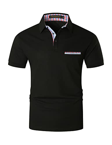 VHUQGVU Poloshirt Herren Kurzarm Sommer Slim Fit Golf Sports Klassisches Karo Polohemd,Schwarz,3XL von VHUQGVU