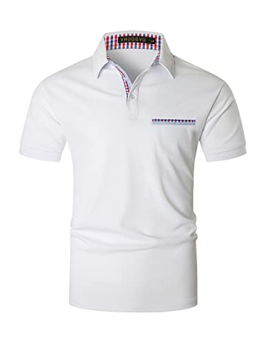 VHUQGVU Poloshirt Herren Kurzarm Sommer Slim Fit Golf Sports Klassisches Karo Polohemd,Weiß,L von VHUQGVU