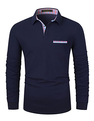 VHUQGVU Poloshirt Herren Langarm Basic Golf Tennis T-Shirt Klassisches Karo Polohemd M-3XL,Blau,XL von VHUQGVU