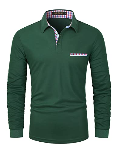 VHUQGVU Poloshirt Herren Langarm Basic Golf Tennis T-Shirt Klassisches Karo Polohemd M-3XL,Grün,M von VHUQGVU