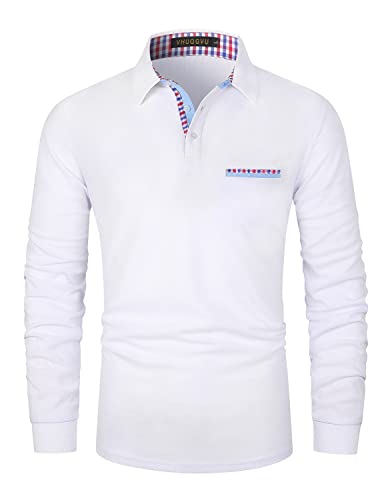 VHUQGVU Poloshirt Herren Langarm Basic Golf Tennis T-Shirt Klassisches Karo Polohemd M-3XL,Weiß,L von VHUQGVU