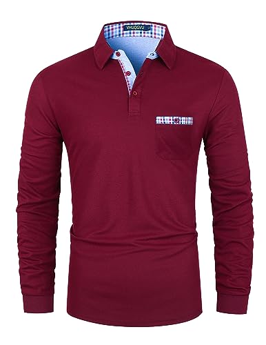 VHUQGVU Poloshirt Herren Langarm Baumwolle Slim Fit Klassisch Kariertes Patchwork T-Shirt Golf und Tennis Sport Tops,Rot,XL VHUQGVU Poloshirt Herren Langarm Baumwolle Slim Fit Klassisch Kariertes Patchwork T-Shirt Golf und Tennis Sport Tops,Rot,XL von VHUQGVU