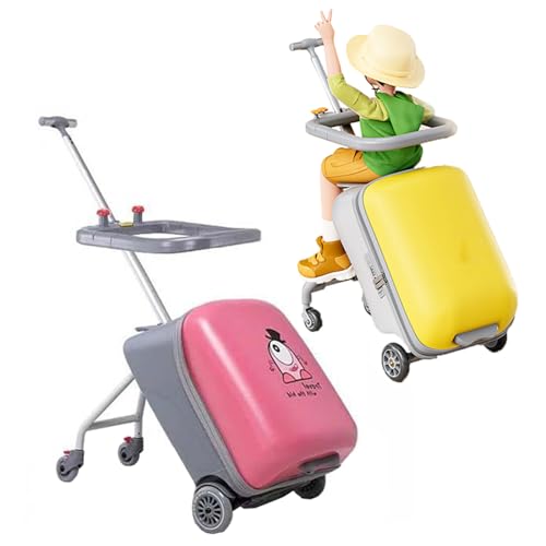 VHVYWY Aufsitzgepäck für Kinder, 50,8 cm faltbarer & abnehmbarer erweiterbarer Koffer mit Kindersitz, 2-in-1 leichtes Kinderwagen- und Koffer-Set mit Leitplanke, rose, Freizeit, Reisen von VHVYWY