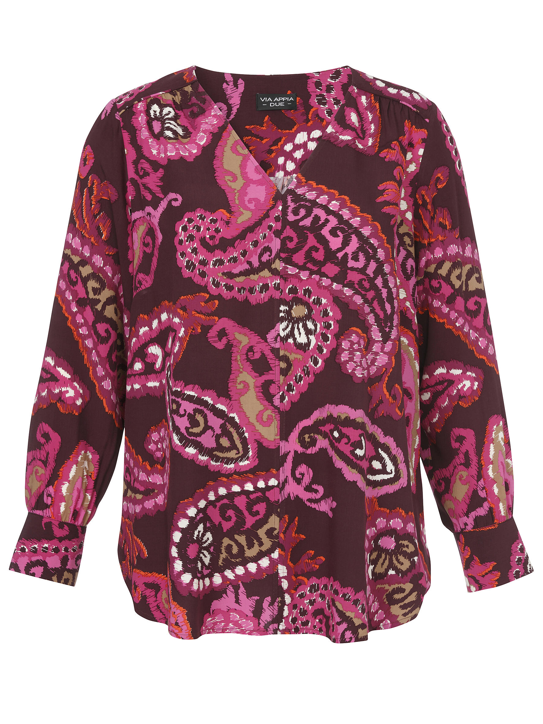 VIA APPIA DUE - Bluse V-Ausschnitt 1/1 Arm Druck bordeaux multicolor - Gr. - 50 von VIA APPIA DUE