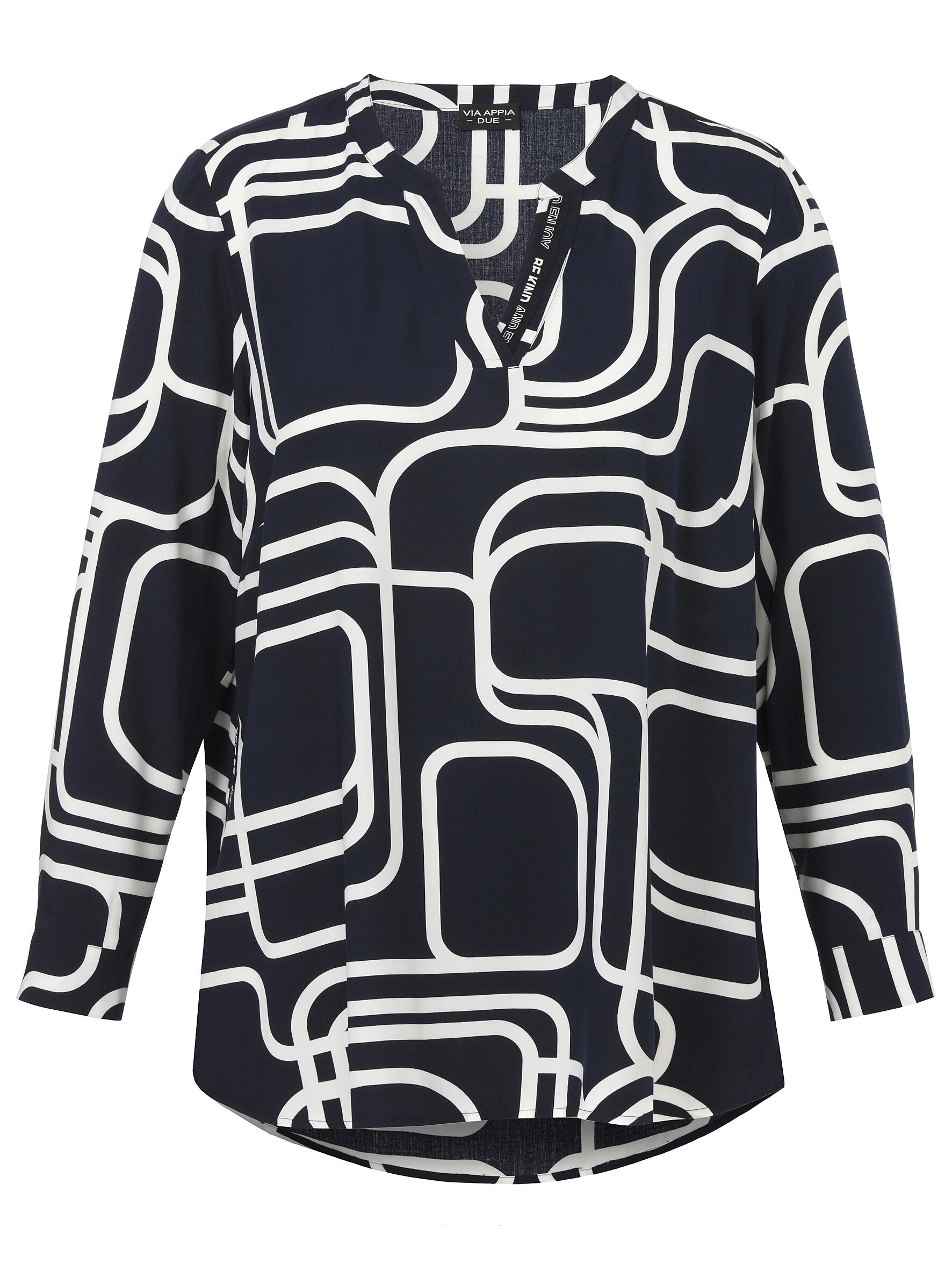 VIA APPIA DUE - Bluse V-Ausschnitt 1/1 Arm Druck dunkelblau / creme - Gr. - 52 von VIA APPIA DUE