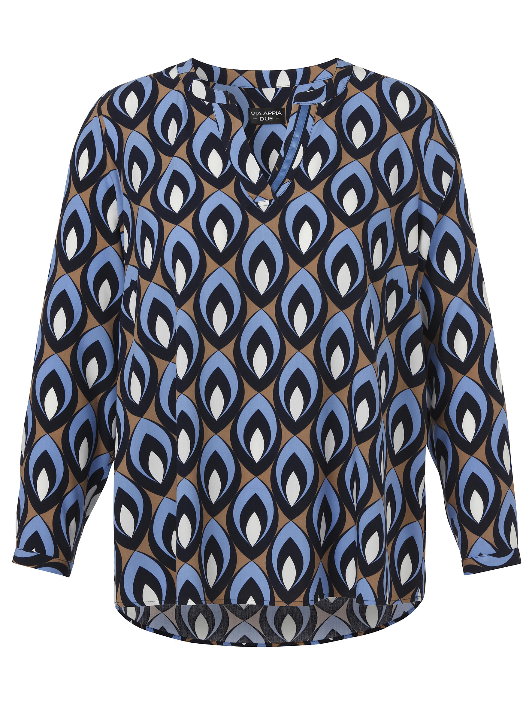 VIA APPIA DUE - Bluse V-Ausschnitt 1/1 Arm Druck indigo multicolor - Gr. - 42 von VIA APPIA DUE