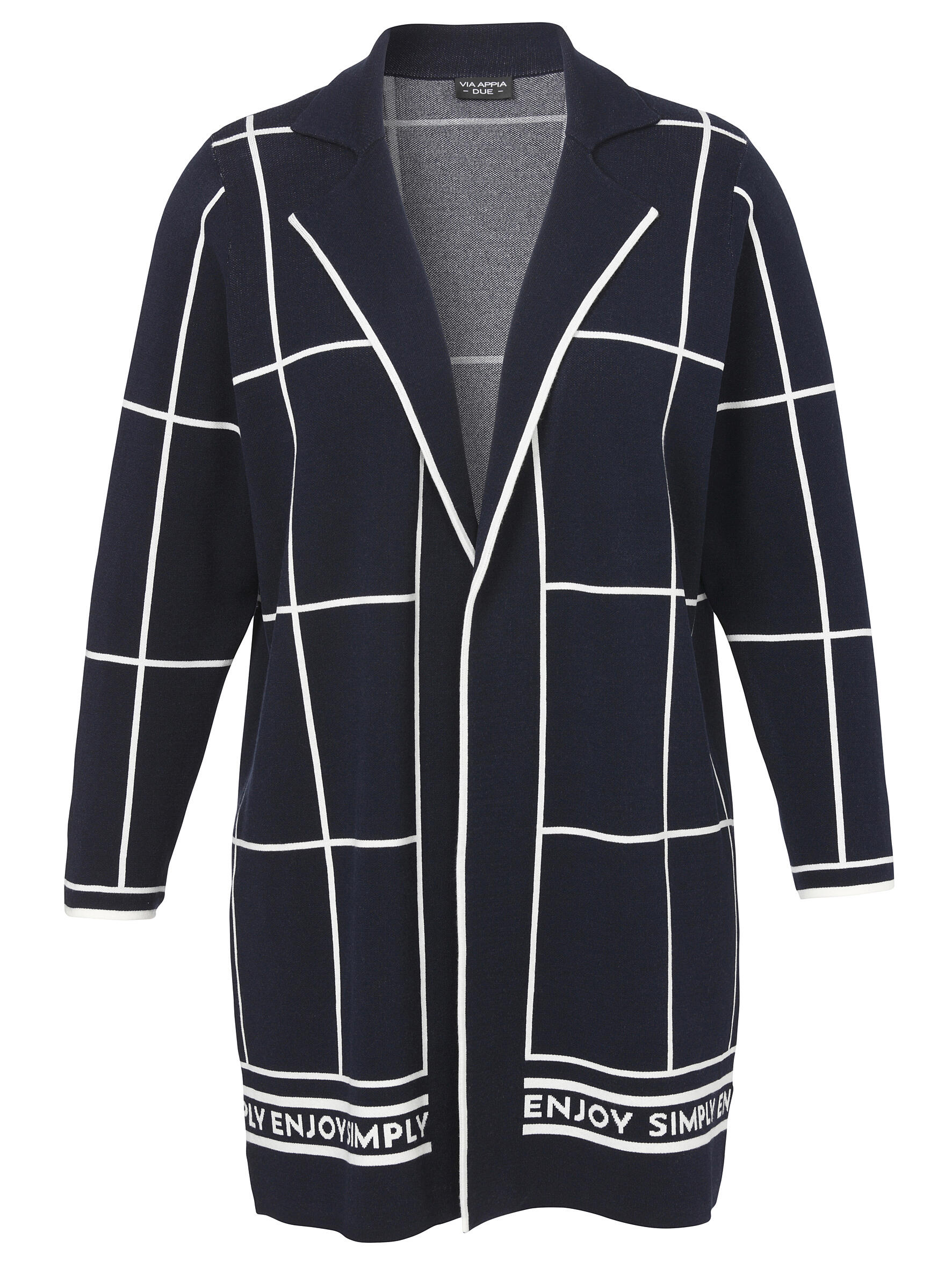 VIA APPIA DUE - Jacke Revers 1/1 Arm Jacquard dunkelblau / creme - Gr. - 52 von VIA APPIA DUE