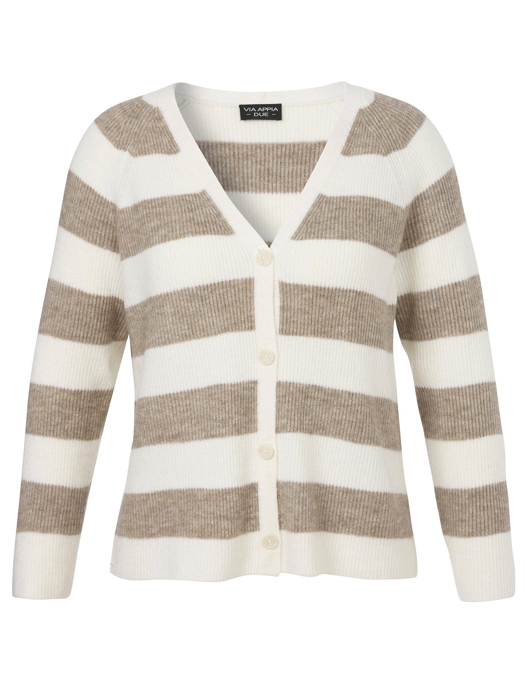 VIA APPIA DUE - Jacke V-Ausschnitt 1/1 Arm Knöpfe Ringel mokka mel /creme mel - Gr. - 44 von VIA APPIA DUE