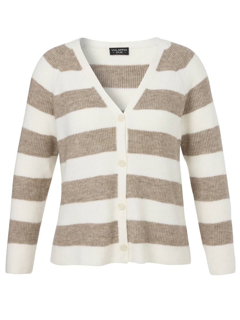 VIA APPIA DUE - Jacke V-Ausschnitt 1/1 Arm Knöpfe Ringel mokka mel /creme mel - Gr. - 52 von VIA APPIA DUE