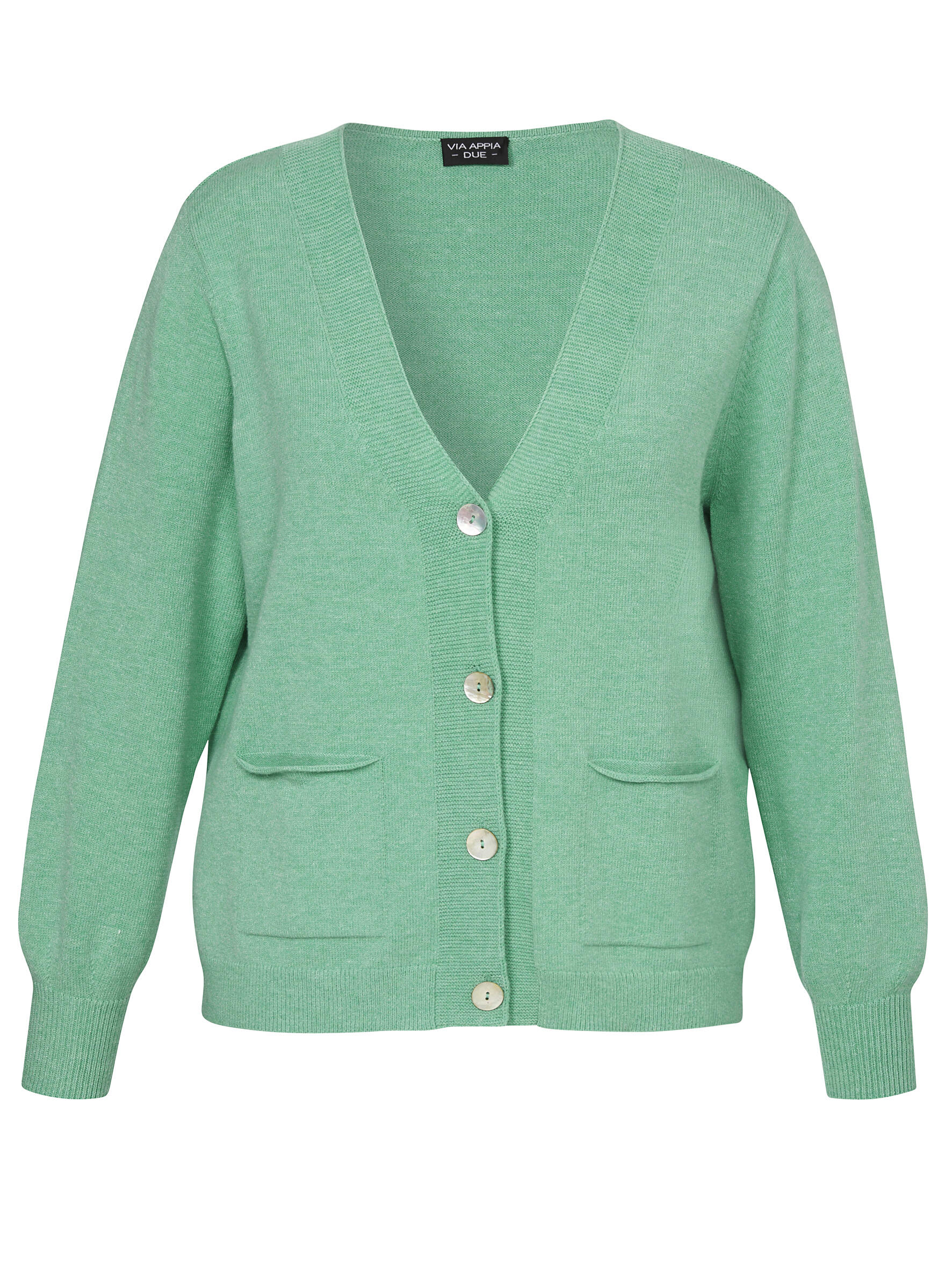 VIA APPIA DUE - Jacke V-Ausschnitt 1/1 Arm Knöpfe Taschen grün melange - Gr. - 44 von VIA APPIA DUE