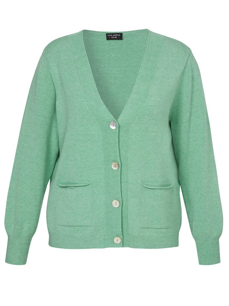 VIA APPIA DUE - Jacke V-Ausschnitt 1/1 Arm Knöpfe Taschen grün melange - Gr. - 44 von VIA APPIA DUE